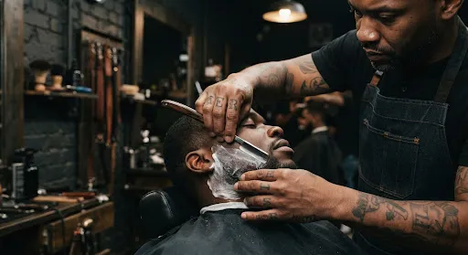Perfilado de barba a navaja en GOAT Barbería, Montevideo